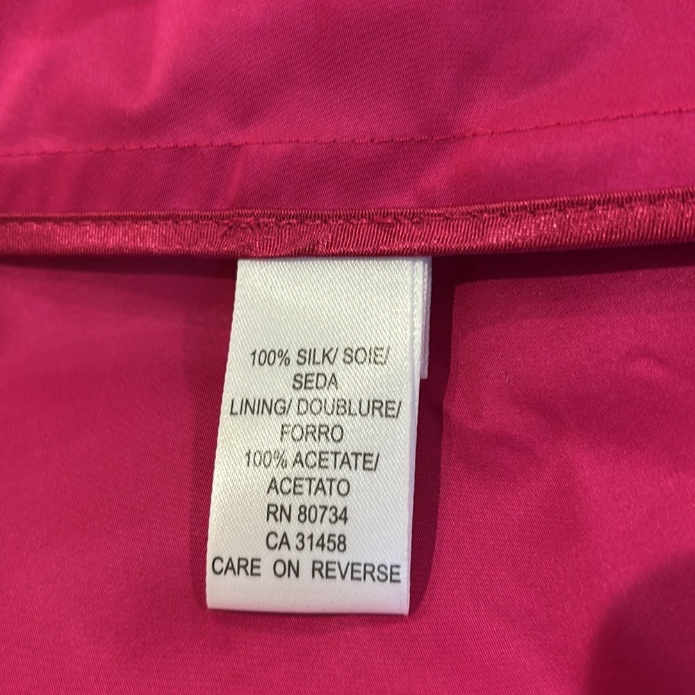 80s BCBGMaxAzria SILK FUCHSIA PINK KIMONO STYLE TAFFETA COAT W SASH SZ XXS - Picture 7 of 7